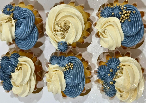 Blue Cream and Gold Custom Made Cupcakes