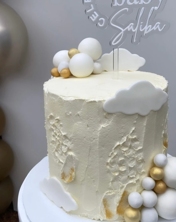 Custom Made Baby Shower Single Tier Cream & Gold Cake
