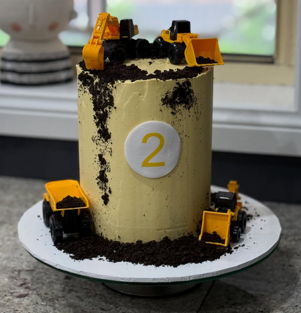 Excavator and Dump Truck Birthday Cake