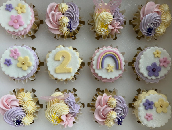 Girls 2nd Birthday Rainbow and Flowers Cupcakes Sydney