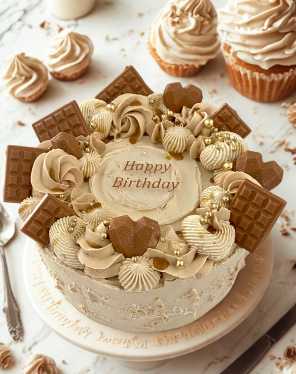 Happy Birthday Chocolate decorated Buttercream frosted single tier cake