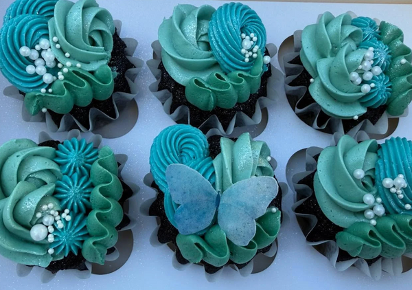 Aqua Decorated Cupcakes with Butterflies