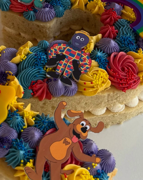 Wiggles theme decorated layer cake