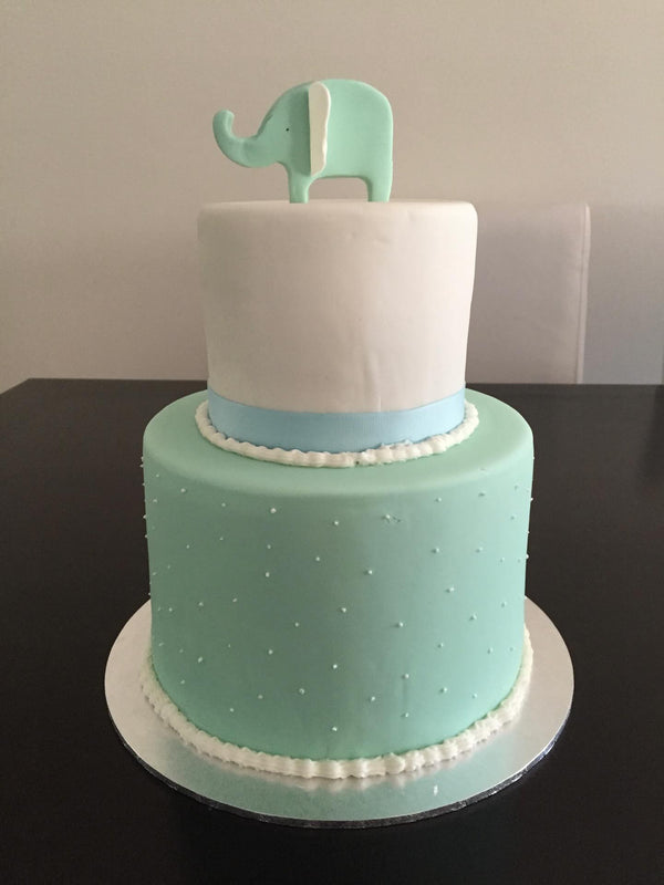 Two Tier Fondant Elephant Baby Shower Cake in mint green
